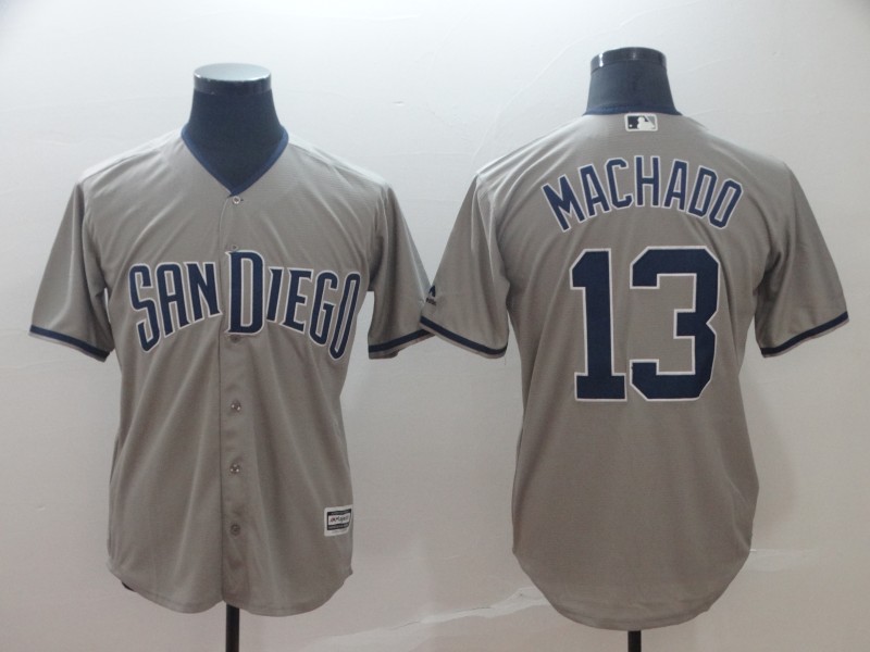 Men's San Diego Padres #13 Manny Machado Grey Cool Base Stitched MLB Jersey